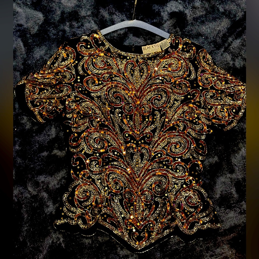 Oleg Cassini beaded silk blouse